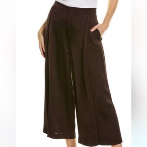 VINCE Satin Wide Leg Capri Pleated Pants Brown 4 NWOT